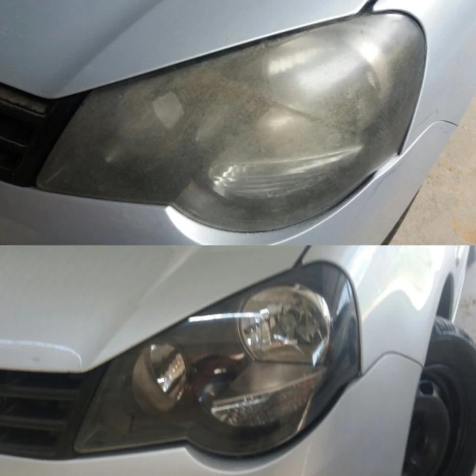 Foto 2: Antes e Depois. Farol do Vw Polo. — Mais Foco Restauração de Farol Automotivo