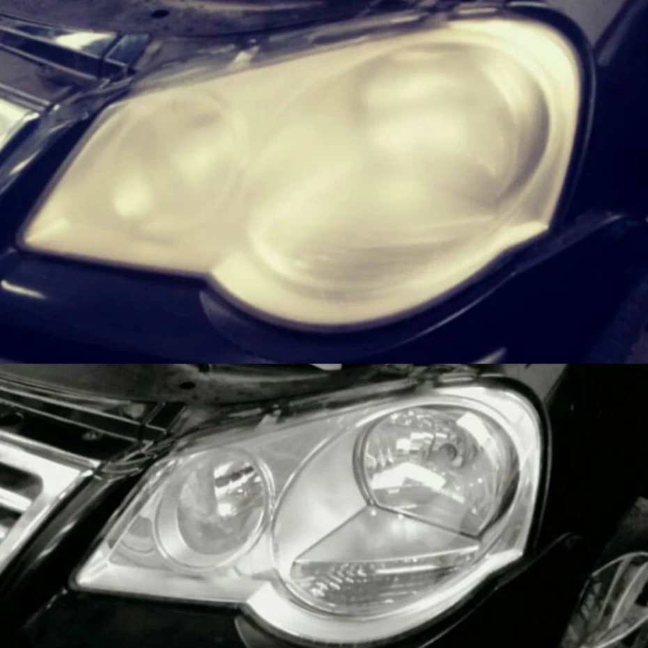 Foto 3: Antes e Depois. Farol Vw Polo. — Mais Foco Restauração de Farol Automotivo